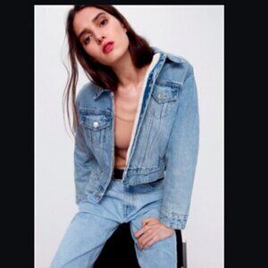 Zara Fleece Sherpa Faux Shearling Jean Jacket